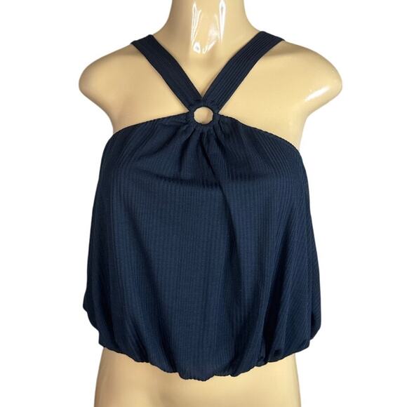 Free People Just A Fling Halter Tank Top Ribbed Bubble Hem Black Size Small - Picture 1 of 8